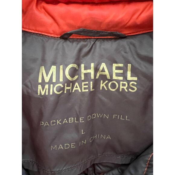 Michael Kors Womens Red Packable Down Fill Jacket Size L Gold MK Zipper Lightwei - Picture 5 of 16